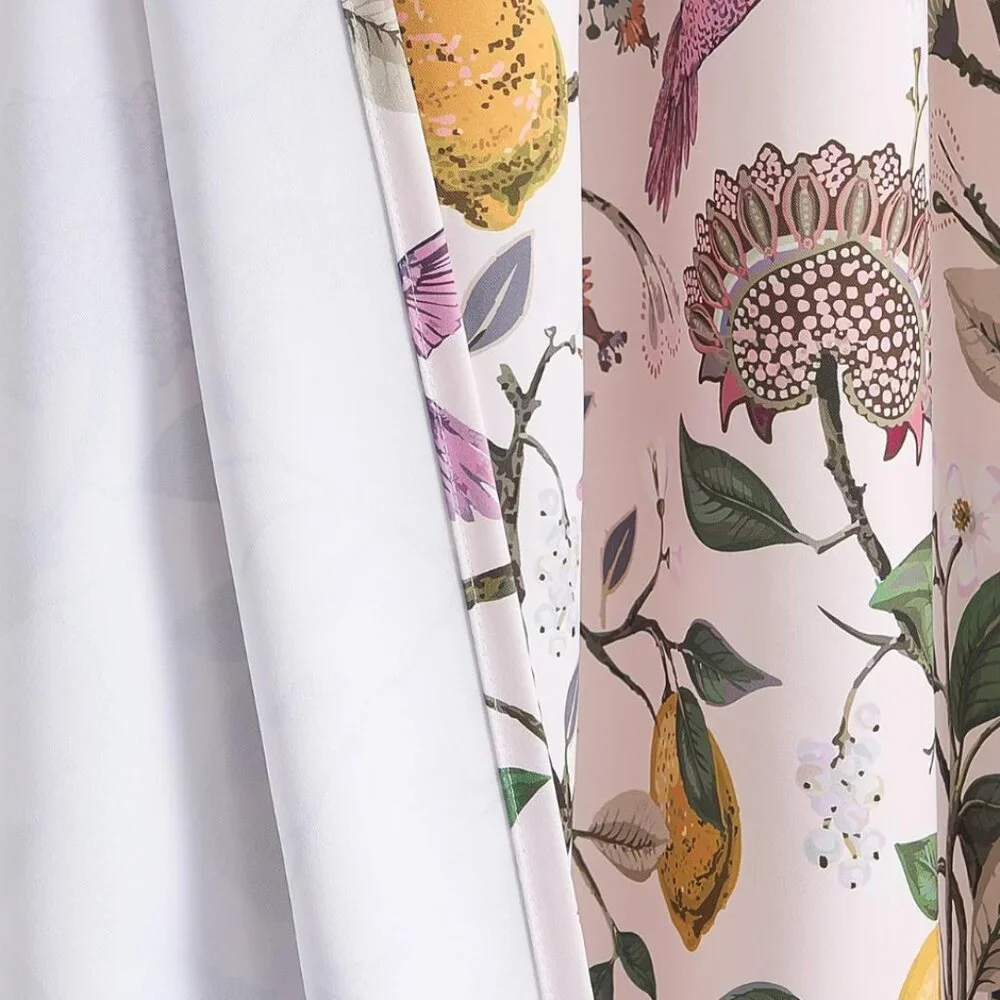Floral Lemon Hummingbird Curtains Patterned Waverly Mid-Century Style - Picture 6 of 7